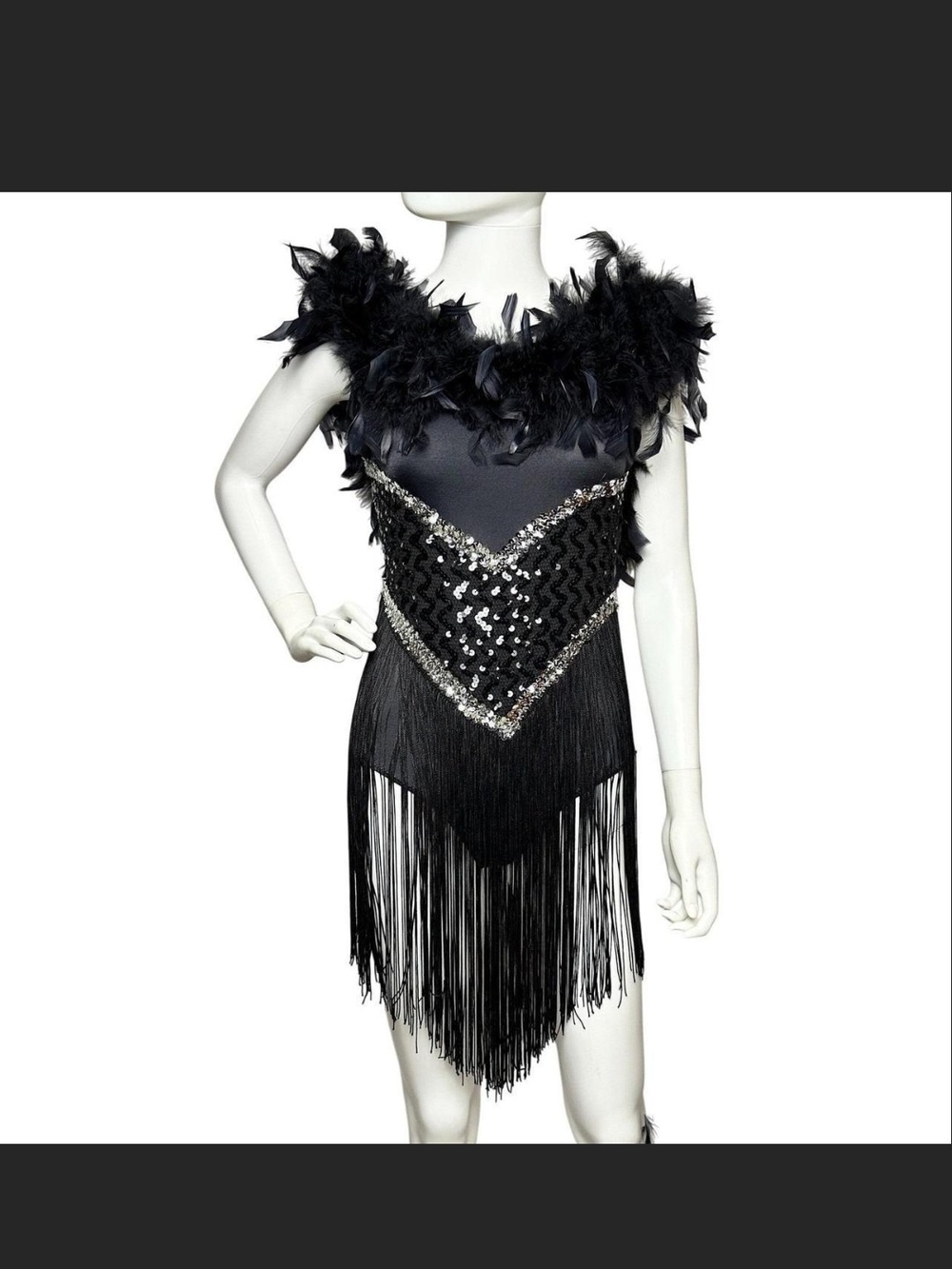 Black Feather & Sequin Fringe Women's Costume Dress